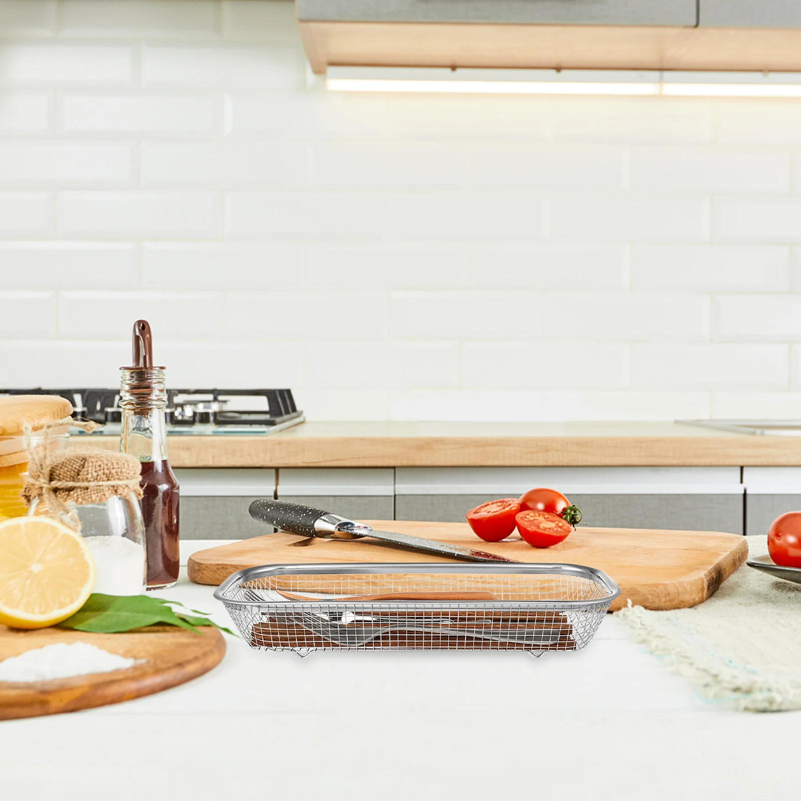 

1pc Stainless Steel Drain Basket Silver Multi-Hole Design For Kitchen Sink Tableware Storage Drying Rack Utensil Organizer