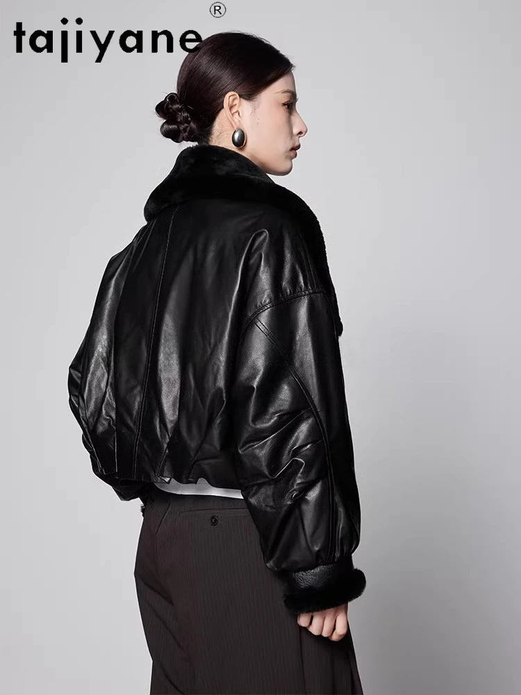 TAJIYANE Piumini d'oca in pelle di pecora Chic Colletto in lana Piumini Corti Giacca in vera pelle Donna 2025 Abbigliamento invernale шу sì
