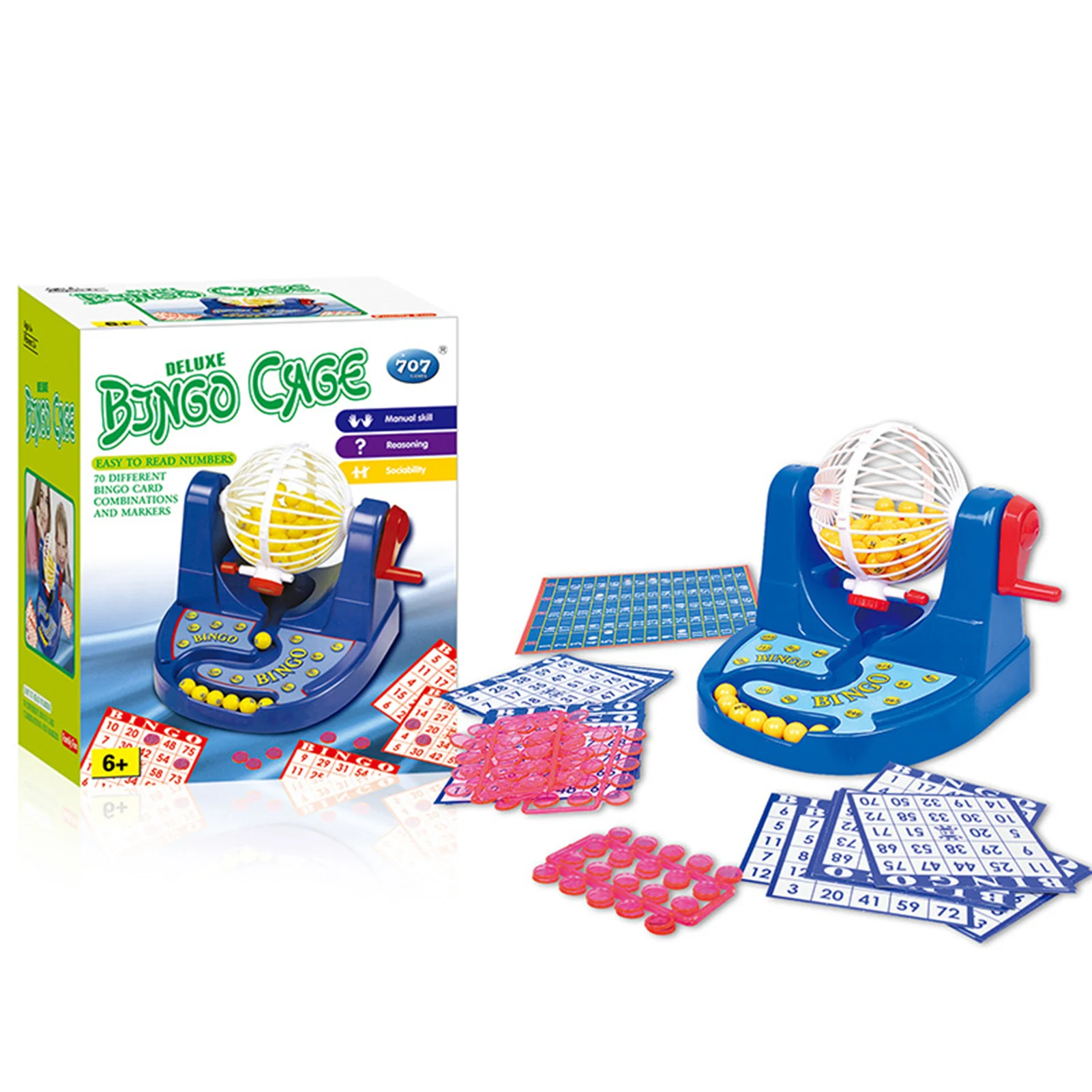 Durable Deluxe Bingo Game Set Kid Puzzle Game Kit Lottery Toy With Cage Board Balls Cards Markers For Party Entertainment