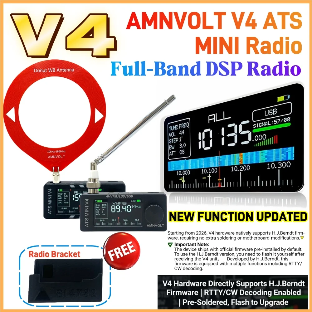 

Портативное AM/FM-радио AMNVOLT V4 ATS MINI с DSP, подставкой и усилителем для наушников, 1.9-дюймовый IPS-экран