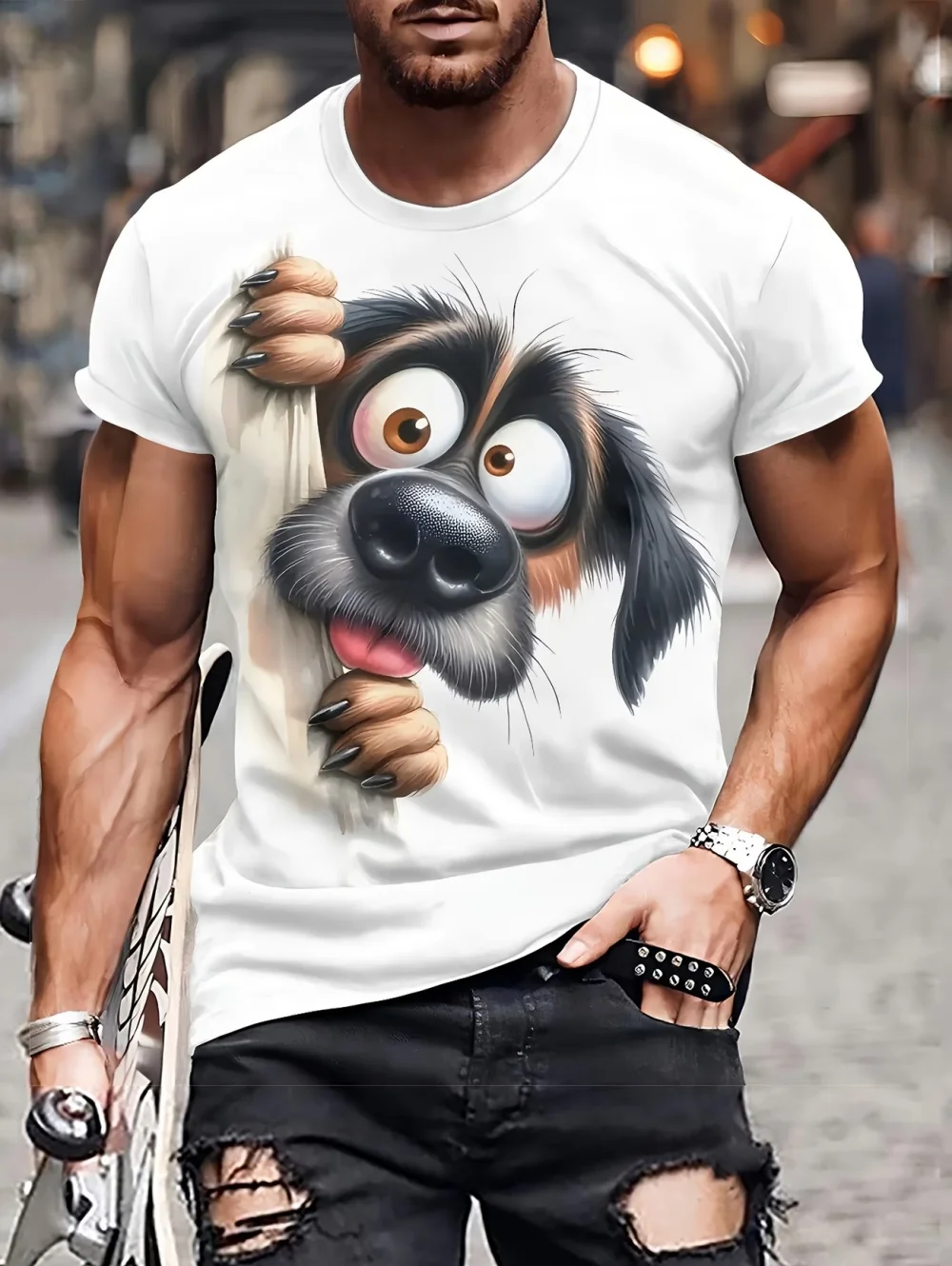 T-shirts pour hommes, t-shirts amusants avec des animaux, des chiens, des dessins animés, t-shirts d'été pour l'extérieur, manches courtes, hauts décontractés à la mode, col rond, vêtements pour hommes