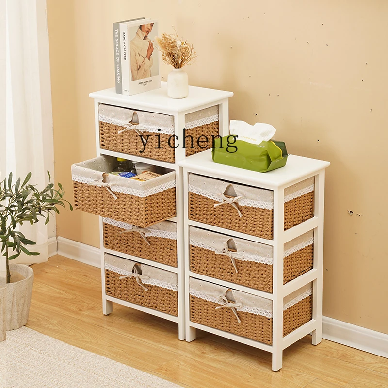 

ZYA Solid Wood Storage Fabric Bedroom Simple Bedside Table Minimalist Modern Living Room Side Cabinet