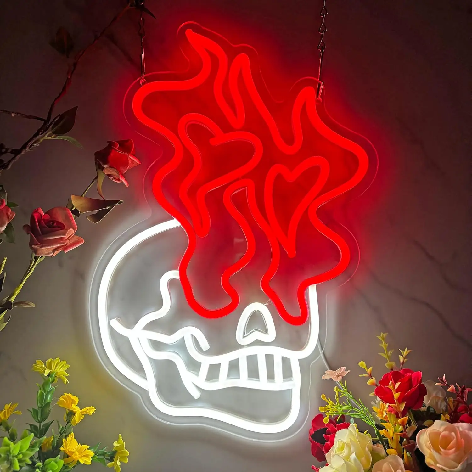 Flaming Skull Neon Sign USB Powered Dimmable Neon Light For Wall Decor Bedroom Man Cave Decor Party Birthday Handmade Art Gift