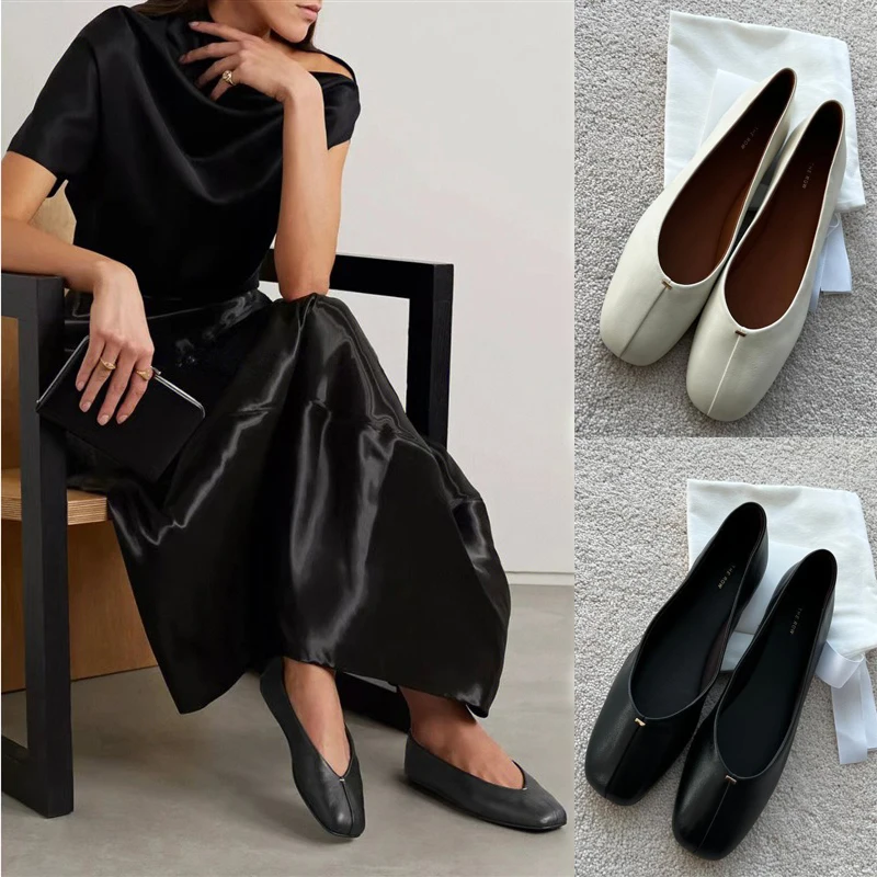 Spring/Summer New The One Step Soft Sheepskin Ballet Dancer Round Head Grandma Row Shoes Flat Bottom Casual Shoes
