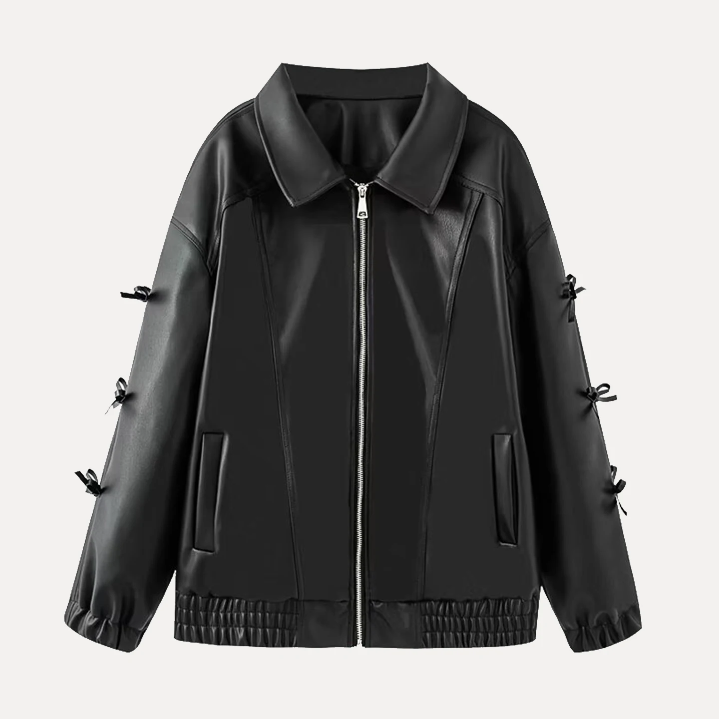 Faionable Knot Leather Jaet Damen Trendy Oberbekleidung Street Sle Loose Fit Long Sve Reißverschluss Mantel