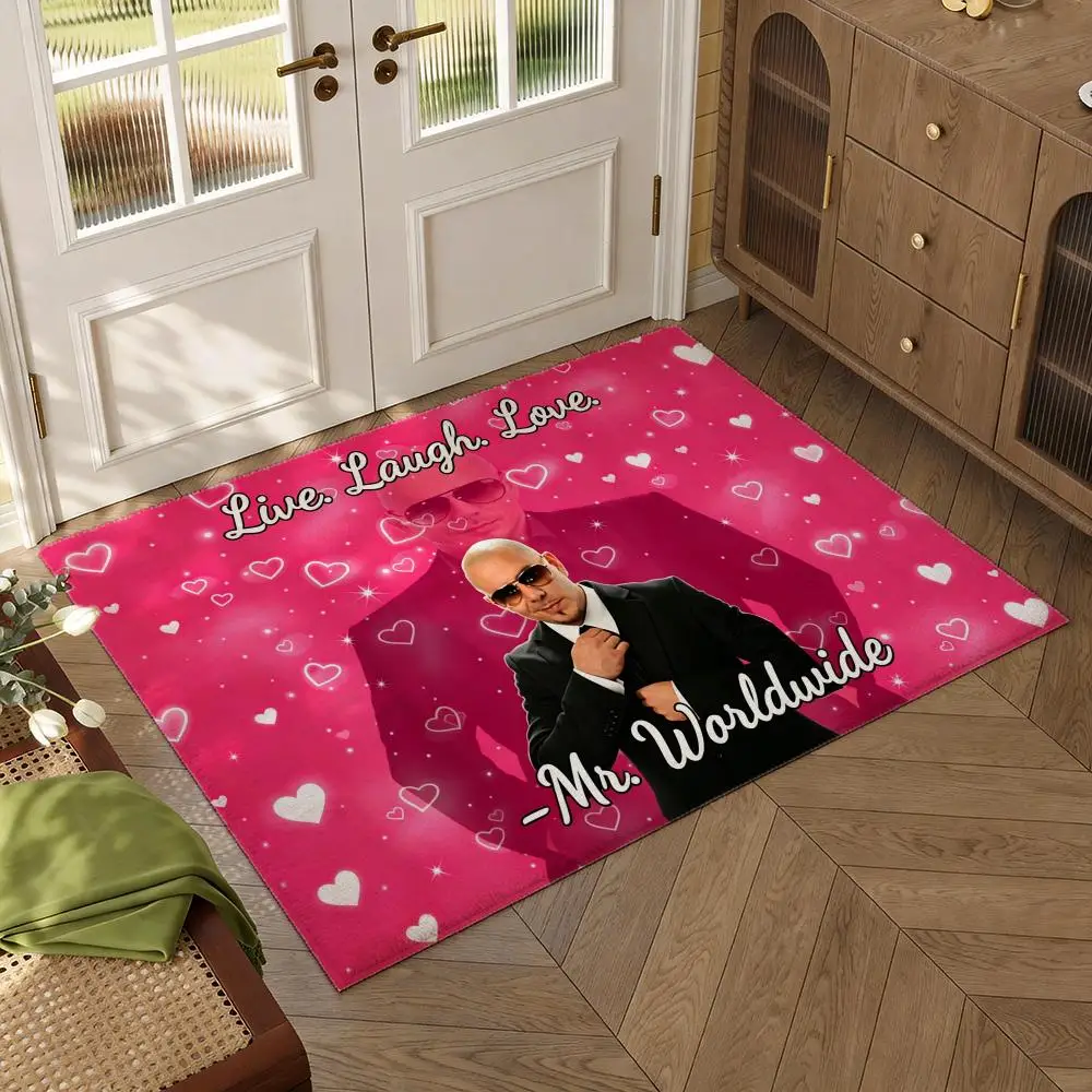 Mr Worldwide P-Pitbull V-Valentine Floor Mat Soft Thickened Flannel Door Mat Non-Slip Living Room Rug Home Decor