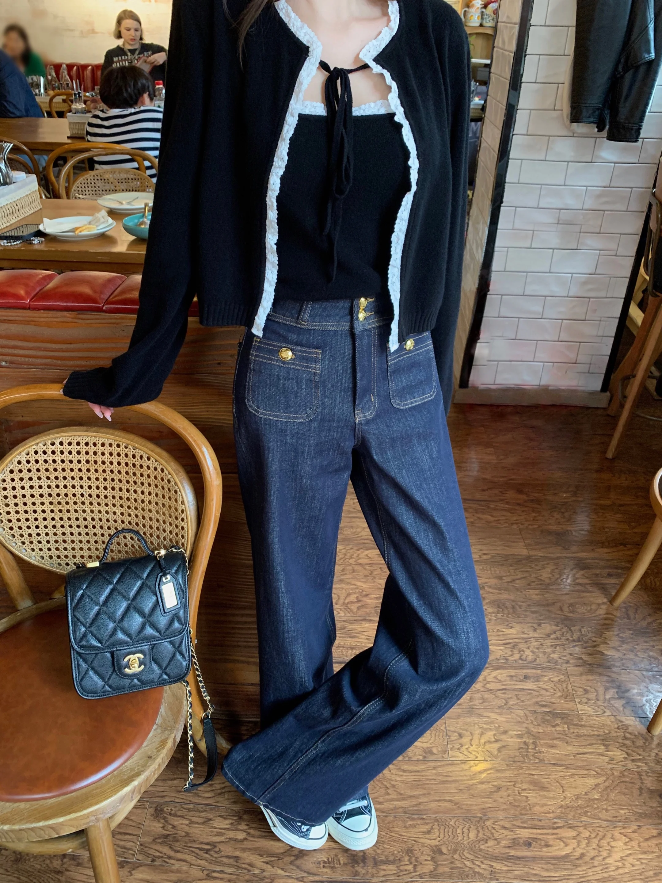 

Джинсы CHICYOU Gold Bule прямого кроя, синие, повседневные, из денима, для поездок на работу, однотонные, с молнией на талии