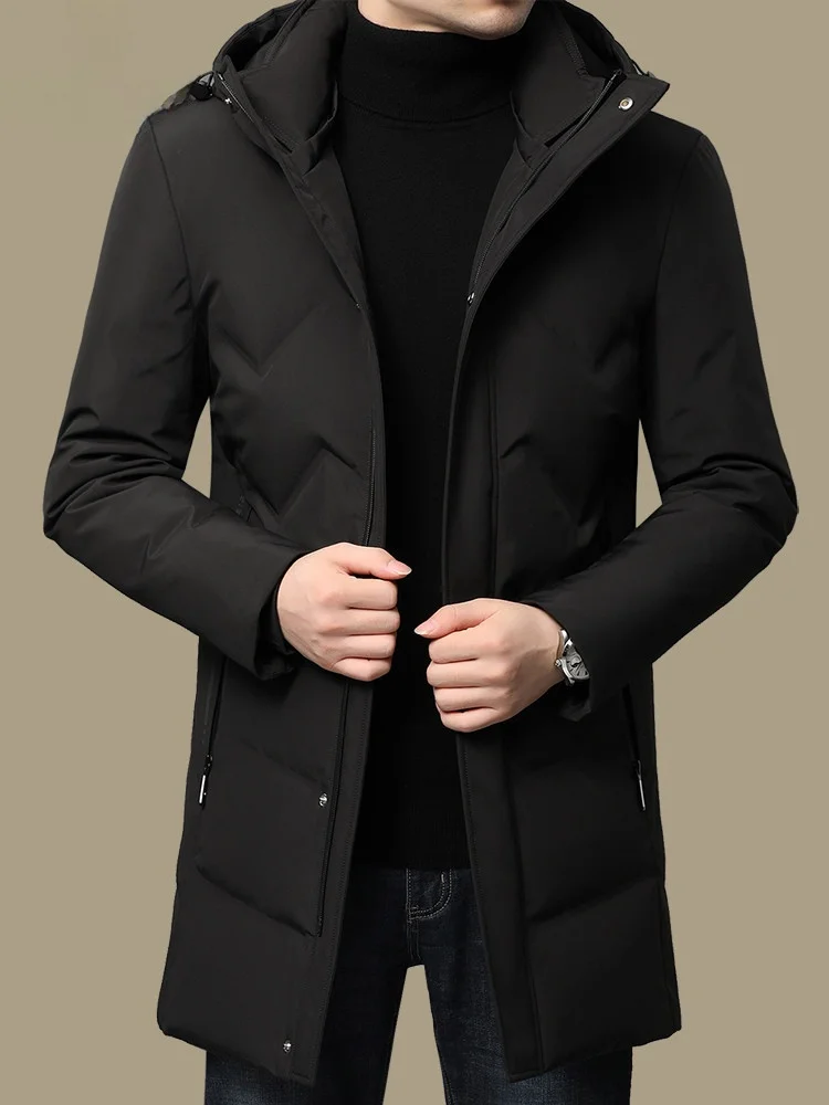 

Pierre Cardin Men's Mid-Length down Jaet Autumn Winter Thiened Du down Coat Warm Hooded Faionable Urban Sle