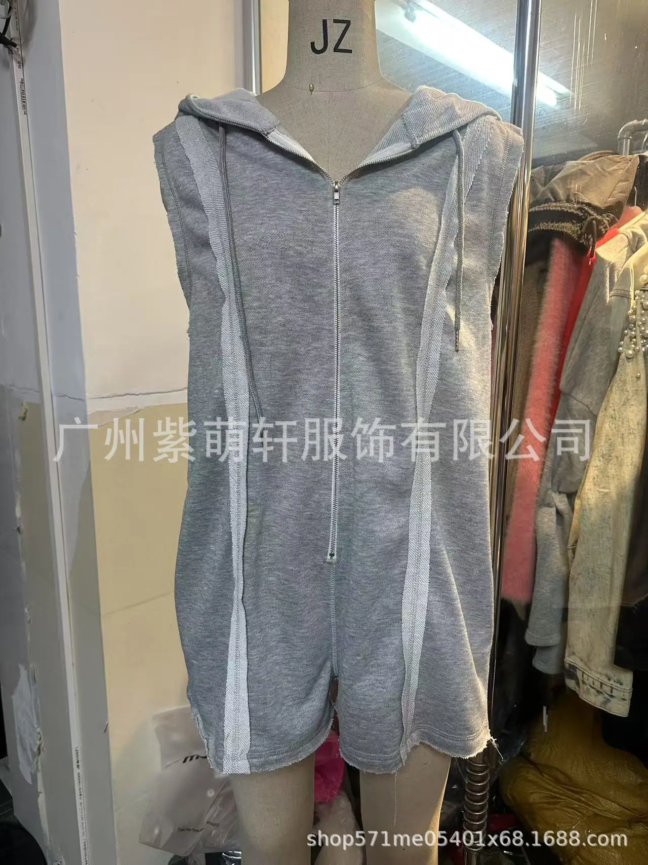 Women's Clothing Spring Summer Hooded Zipper Line Design Sleeveless Solid Color Playsuit Bodysuit Shorts Pants