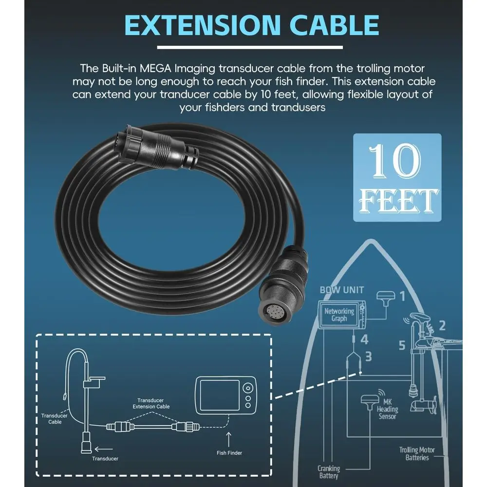 720106-1 EC M3 14W10 كابل تمديد محول الطاقة (10 أقدام) لـ Humminbird APEX، SOLIX، Onix Fish Finders Sonar Cable، متوافق مع