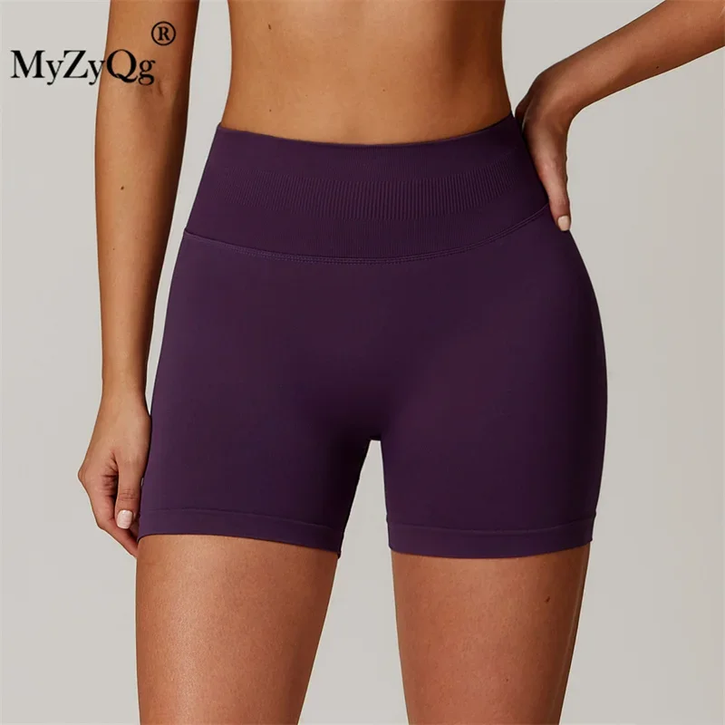 MyZyQg Women High Waisted Hip Lifting Seamless Yoga Shorts Outside Wear Belly Tightening Running Gym Tight Sports Shorts