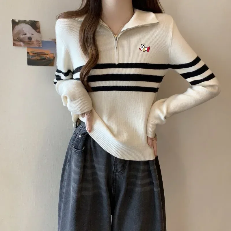 2025 New Spring Golf Wear Women Golf Sweater Fashion Stripe Knit Top Korean Golf Jumper Women Golf Clothing