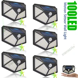 1-12PCS Outdoor Solar Light 100 LED 3 Lighting Modes Motion Sensor Wall Lamp IP65 Waterproof Solar Powered for Garden Patio Yard