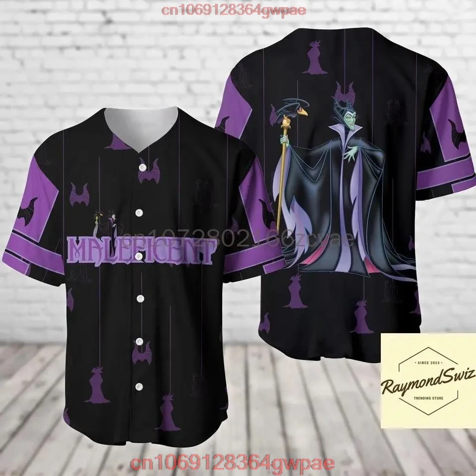 Disney Villain Maleficent Baseball Jersey Shirt Custom Name Men\'s Women Short Sleeve Shirt Disney Casual Sports Baseball Uniform