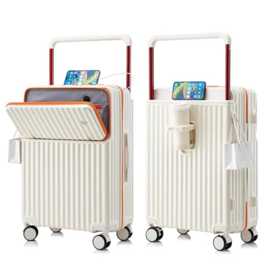 

20-дюймовый чемодан для ручной клади с колесами-спиннерами, жесткий корпус из поликарбоната, USB-порт, легкий дорожный чемодан, одобренный авиакомпаниями