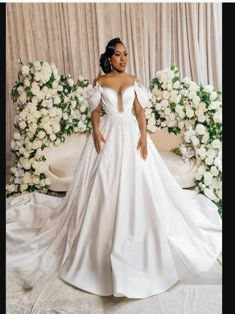 

Customized African Off the Shoulder Shinny Beads Wedding Dress Off the Shoulder Ballgown Bridal Gowns Vestido De Novia