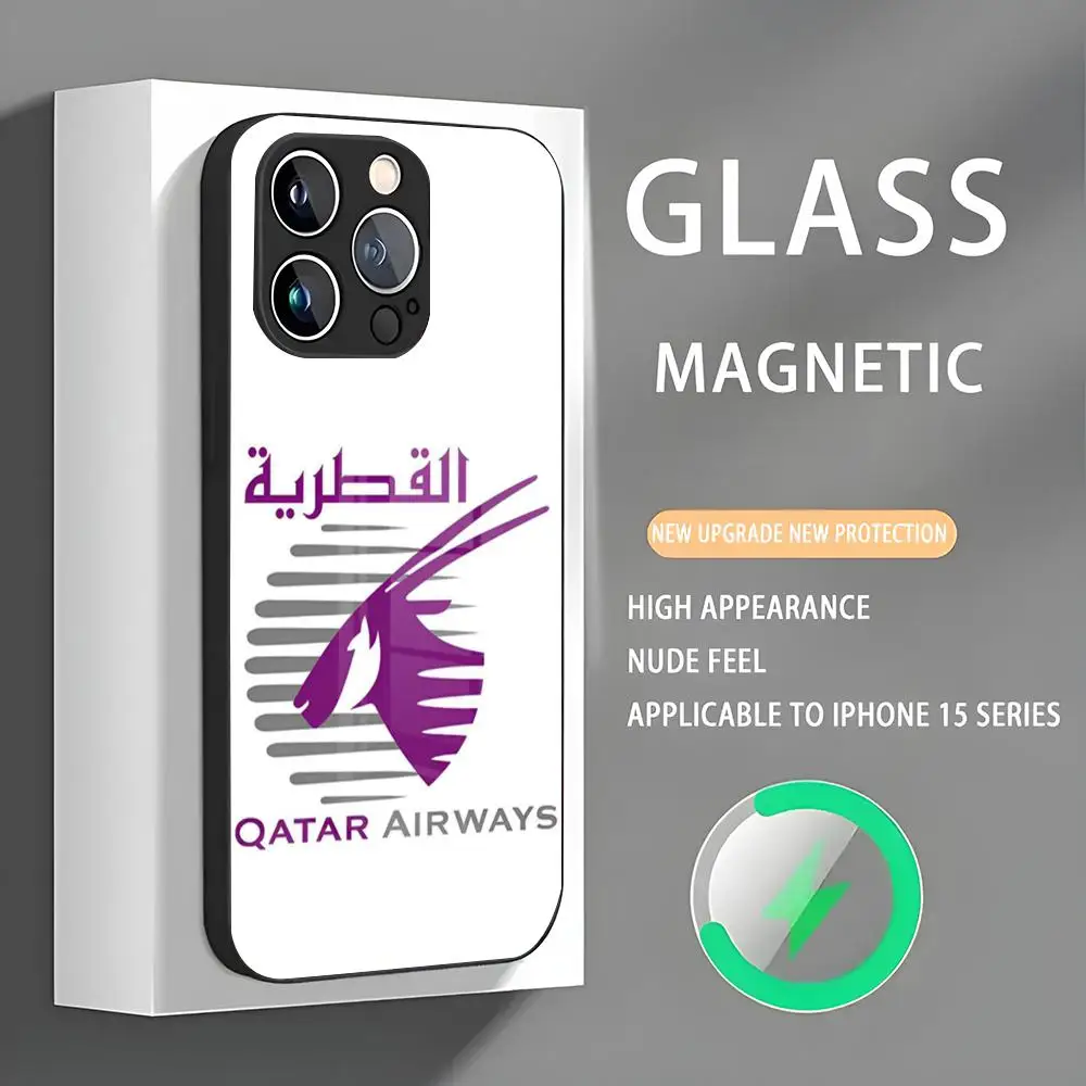 Qatar Airways Phone Case Iphone 16 Pro Max Case 15 14 13 12 11 X XR XS XSMAX 8 Plus Mini Pro Max Glass Magnetic Phone Case
