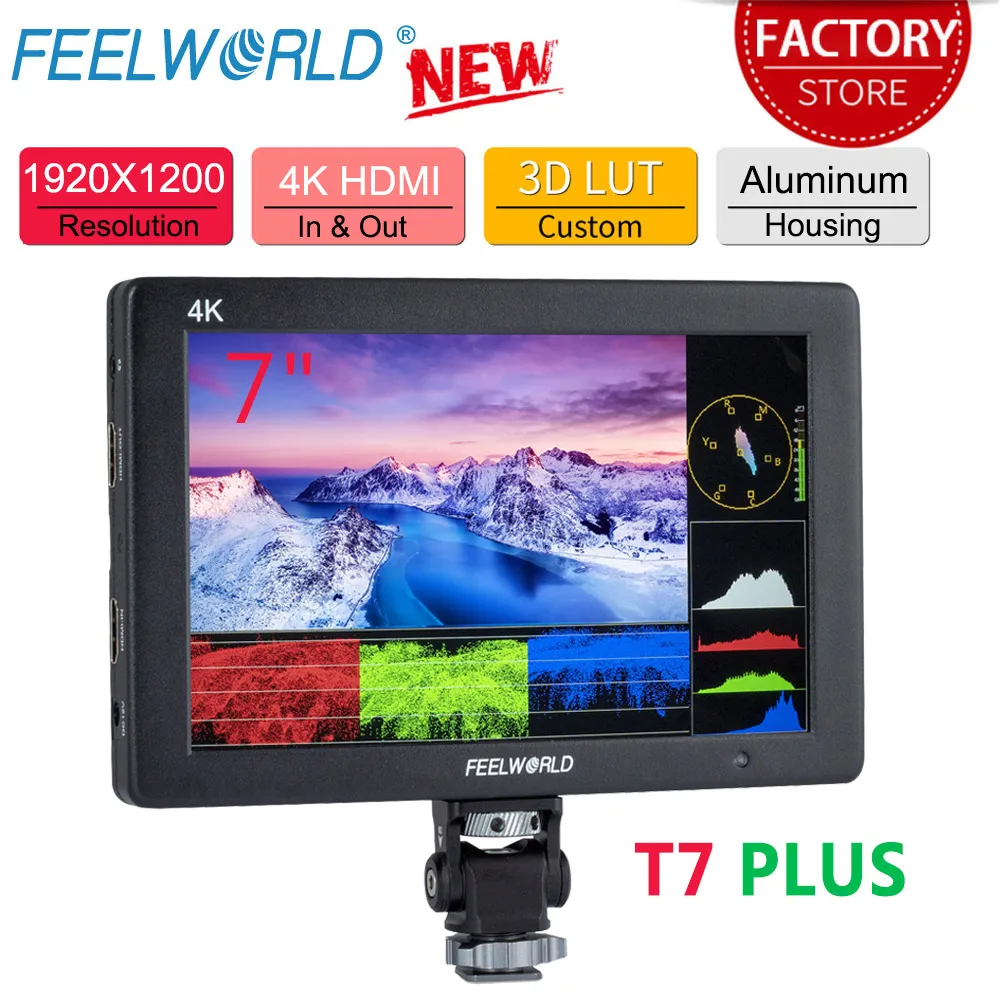 FEELWORLD T7 PLUS V2 7Inch 3D LUT IPS 1920x1200 On-camera Field Monitor Aluminum Housing 4K HDMI Input/ Output Waveform Vector