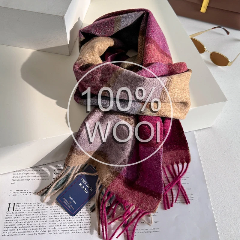 فاخر 100% وشاح من الصوف المرأة منقوشة الكشمير منديل شتاء دافئ الإناث شال صوفية لينة الرجال Bufanda وشاح الكورية البريطانية