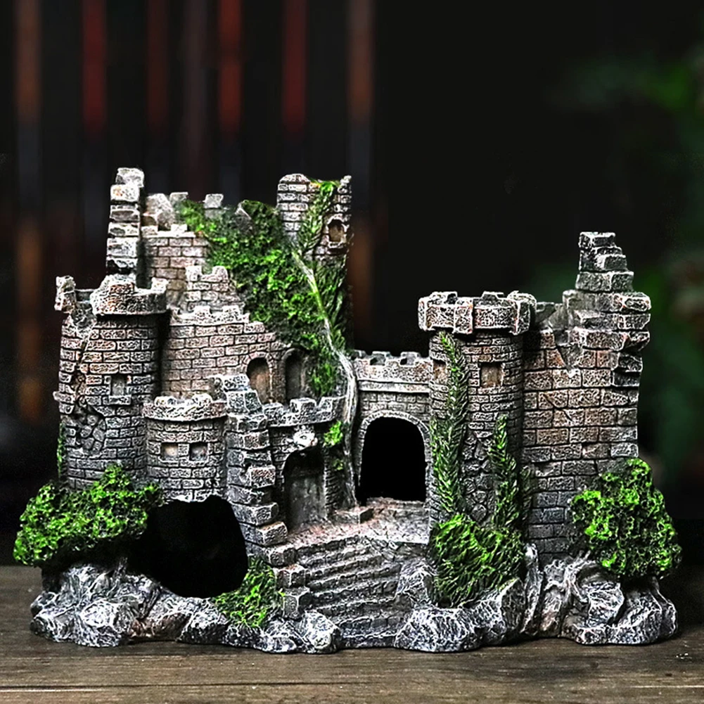 Resin Ancient Castle Artificial Ornaments Hideout Caves Layout Prop for Fish Tank Aquarium Landscaping Decor Dropship