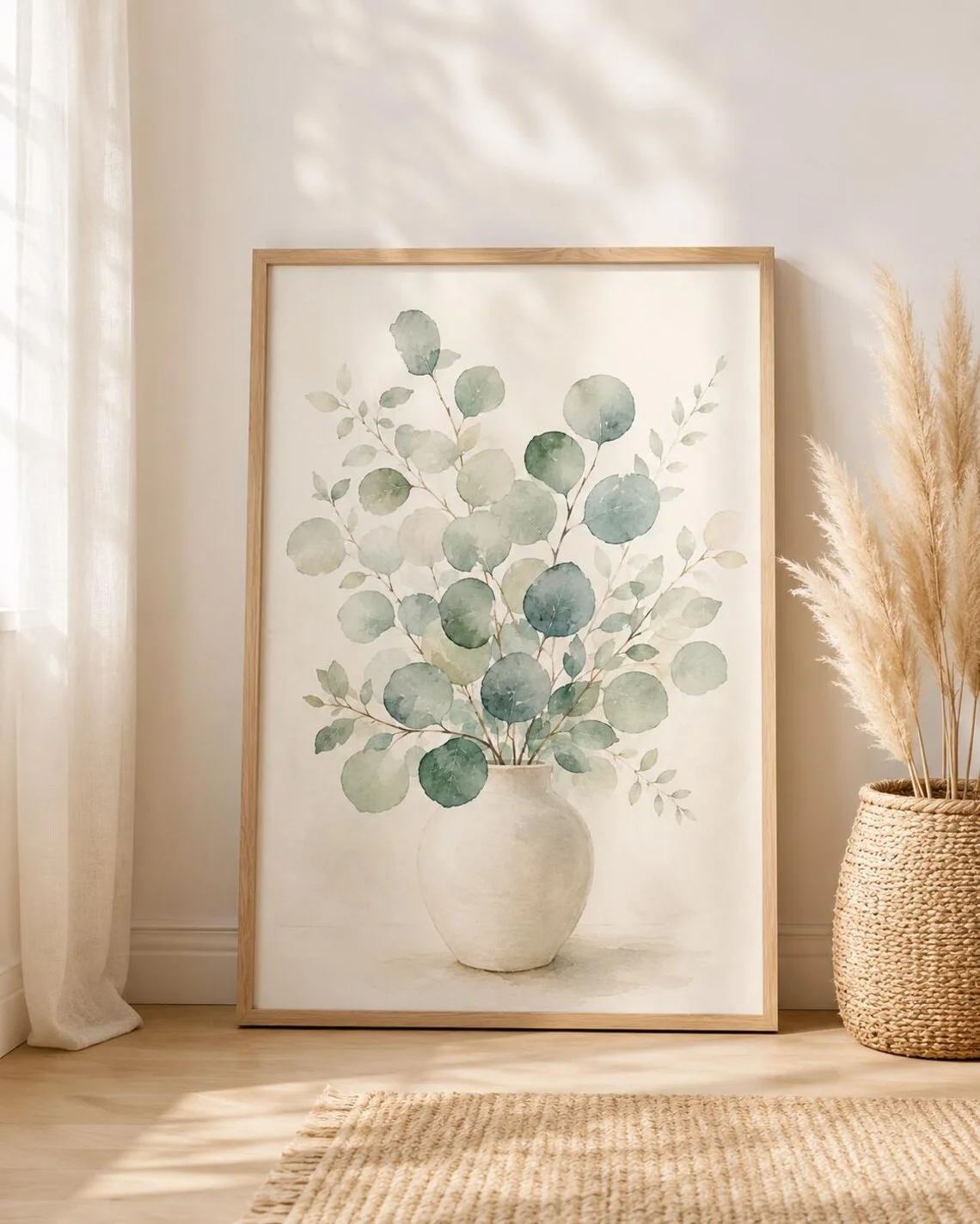 Eucalyptus Wall Art, Sage Green Botanical Print, Watercolor Cascading Eucalyptus Poster, Minimalist Leaf Art