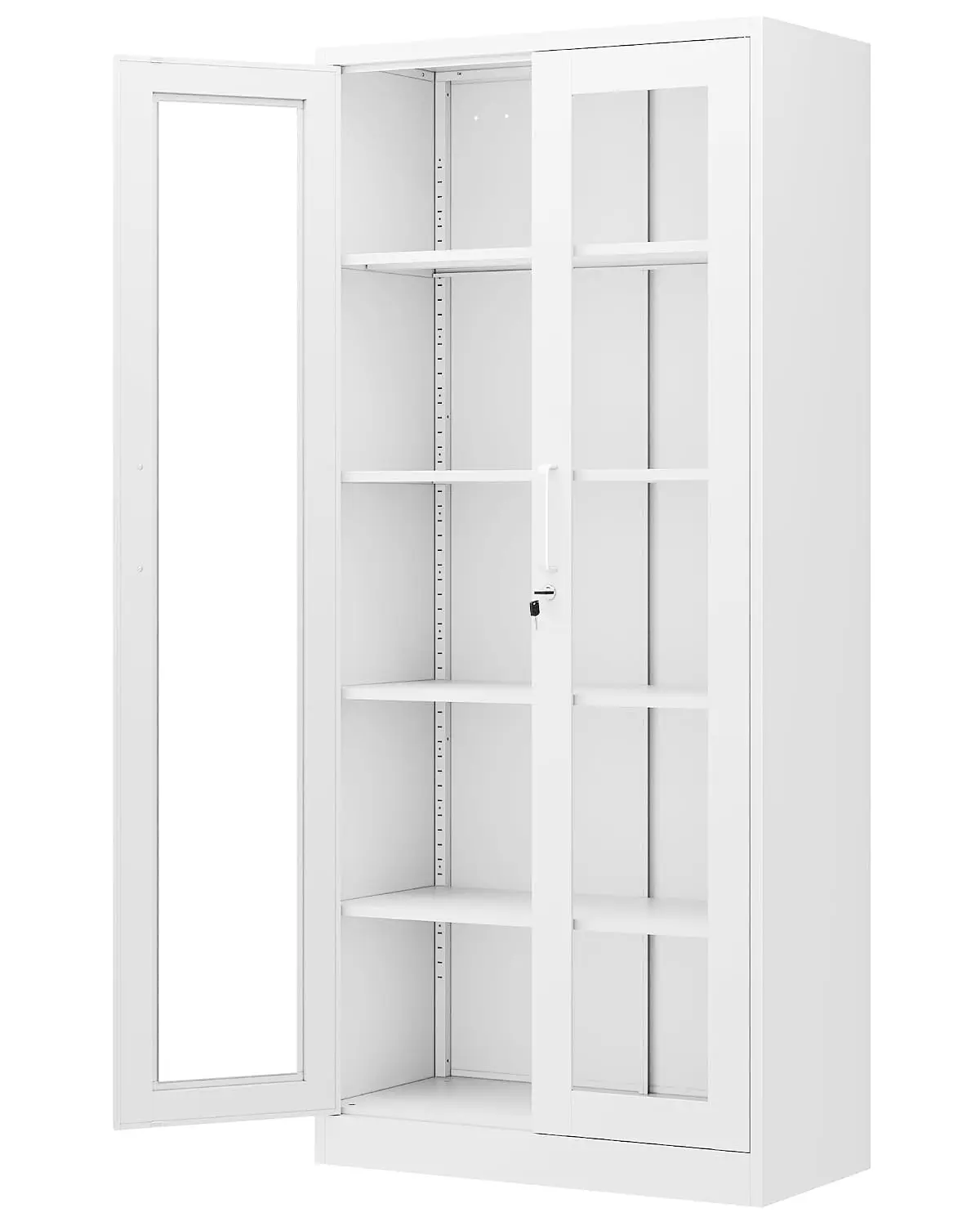Display Cabinet with Glass Doors, 71 Inches Metal Display Case with 4 Adjustable Shelves, Curio Storage Cabinet, Customized