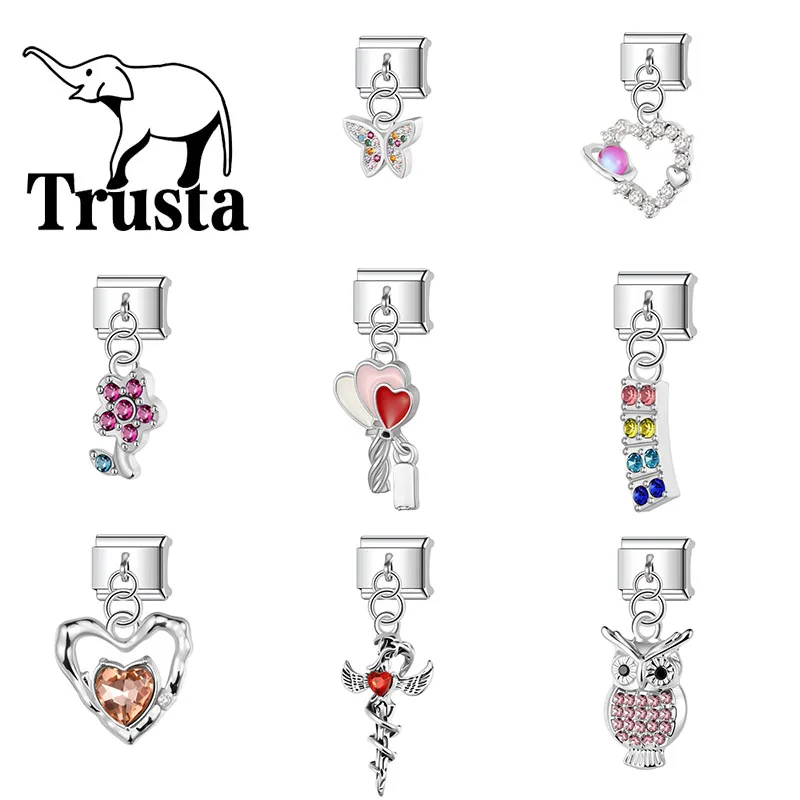 Trusta Zirconia love butterfly Flower owl Italian bracelets charms Jewelry Pendant  Accessories 1pc Beads Gifts Wholesale N816