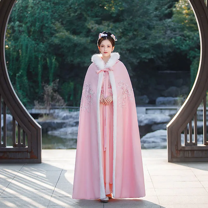 Ancient Hanfu Women's Winter Long Ancient Cloak Cloak Cloak Shawl Thickened and Fleece Chinese Style