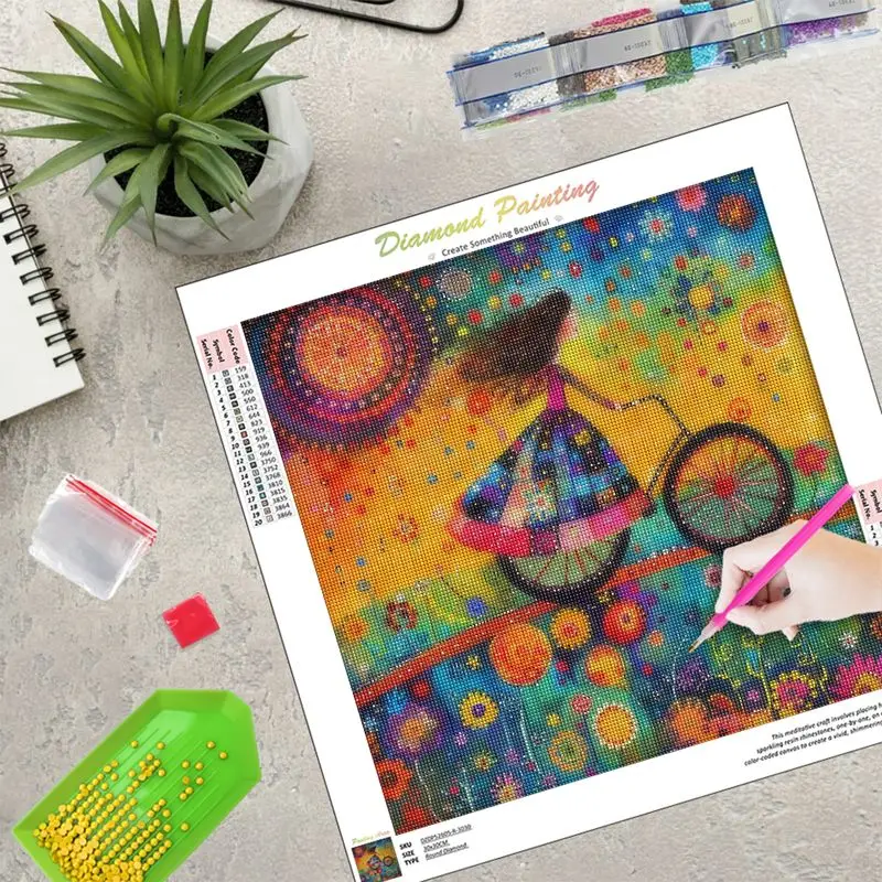 RUOPOTY 5D DIY Full Round/Square Character Diamond Painting Bicycle Girl Rhinestone Modern Birthday Gift Craft Set Wall Decorati