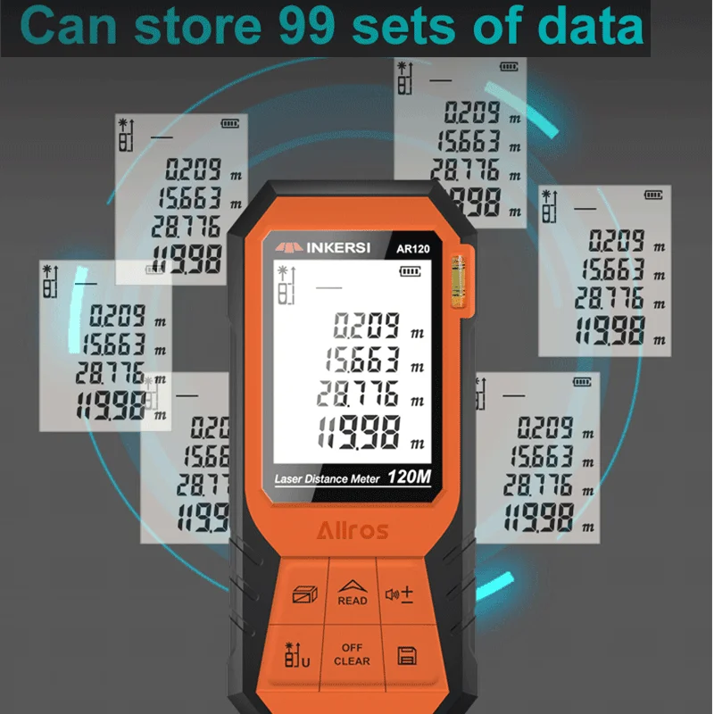 Wytrzymały dalmierz laserowy INKERSI 50M duży wyświetlacz dalmierz laserowy pomiaru odległości/powierzchni/objętości