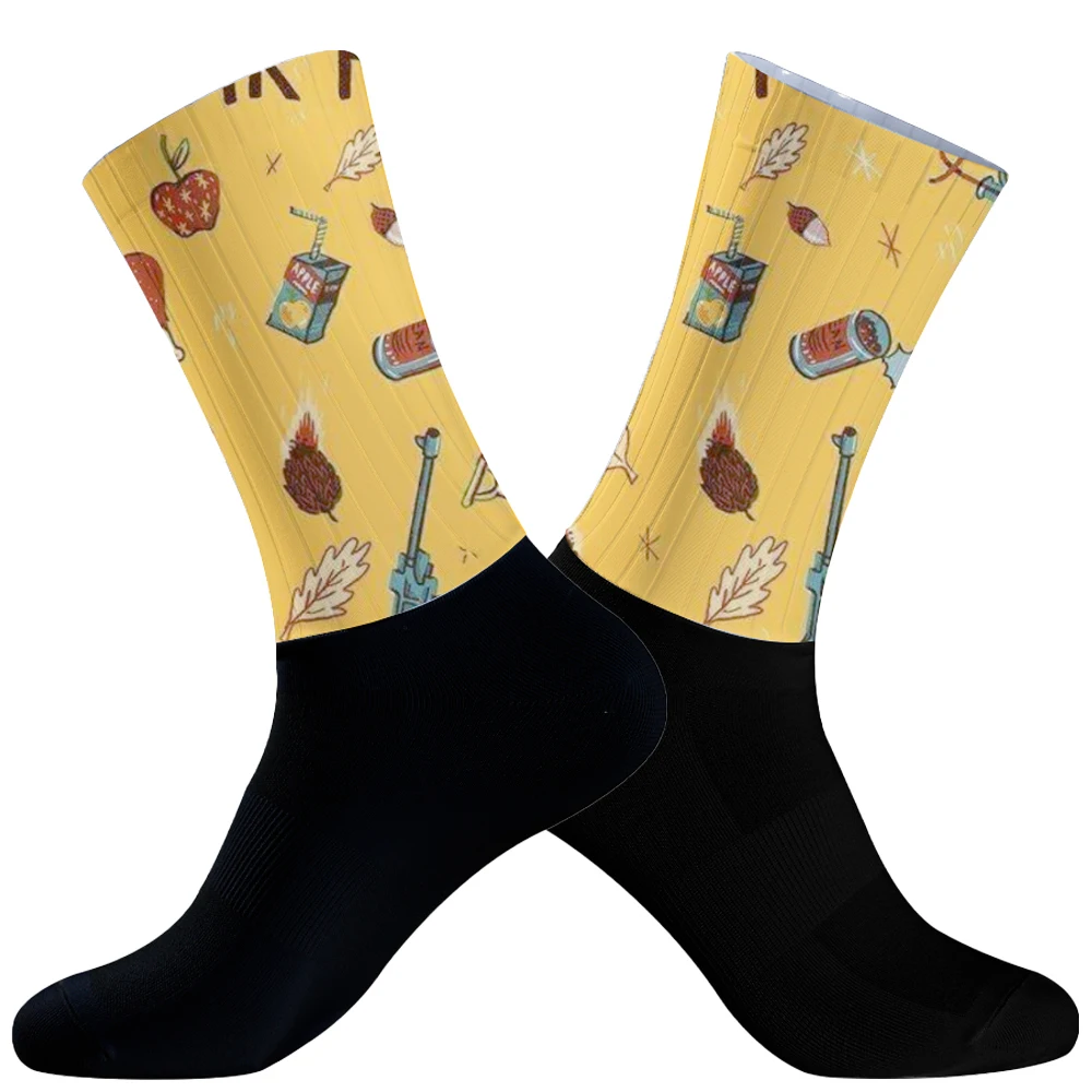 Chaussettes de cyclisme anti-aldes pour hommes et femmes, respirantes, athlétiques, motif de fruits, yoga, football