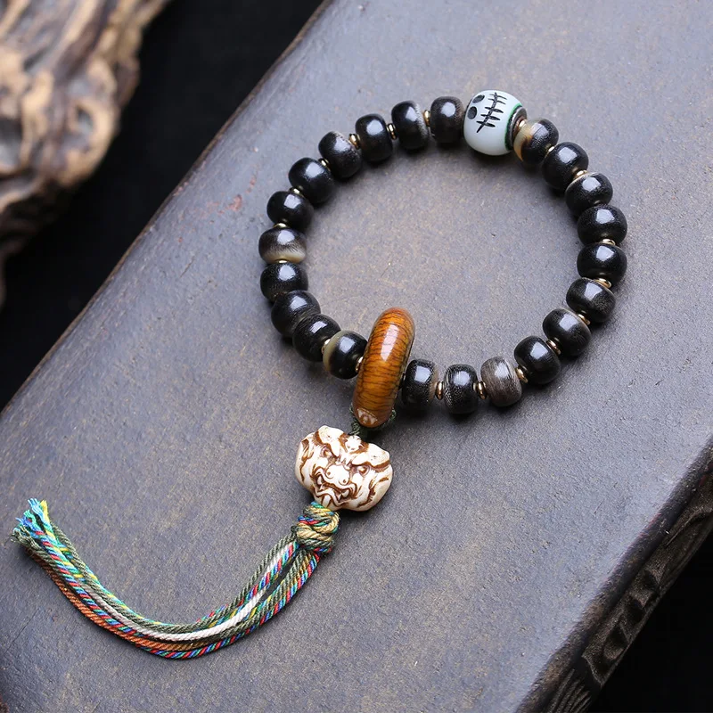 Ram Horn Bracelet, Single-Loop Disc , Antler Root , Recycled Bone , Copper , Accessories, Buddhist Beads