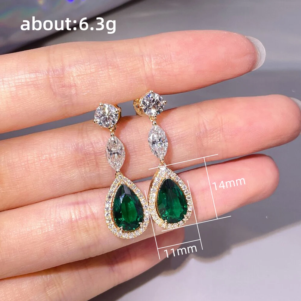 Huitan Luxury Gold Color Women Earrings Pear Shape Green Cubic Zirconia Drop Earrings Elegant Bride Wedding Accessories Jewelry