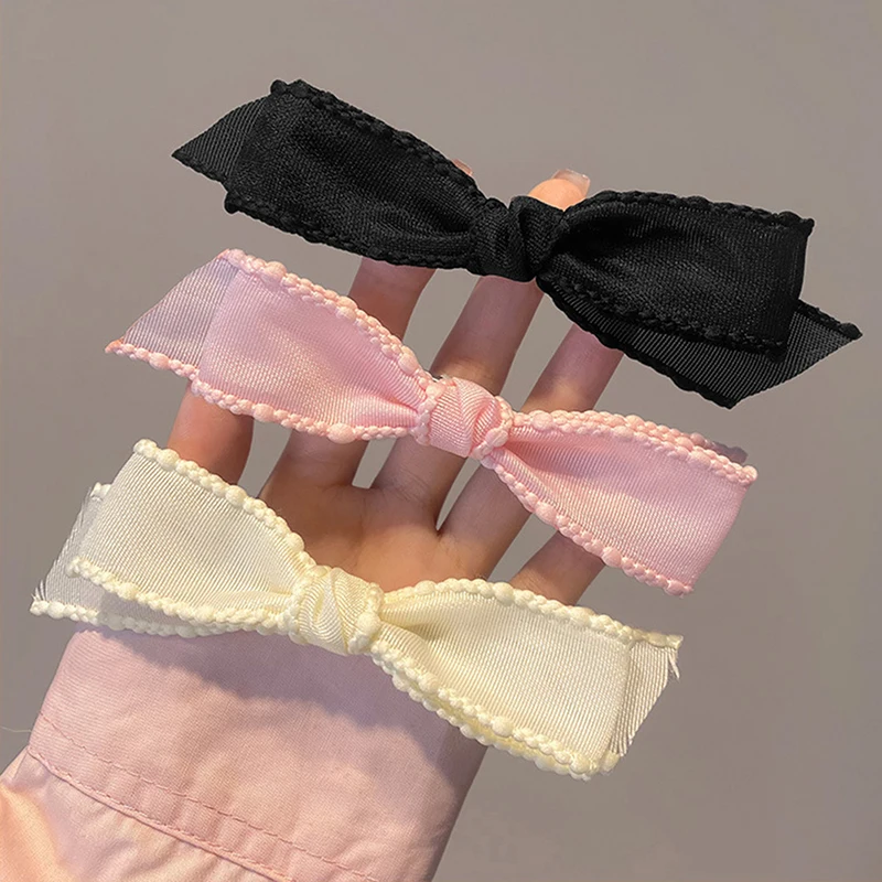 Korean Classic Black White Mesh Bow Hair Clip Hairpin Spring Summer Trendy Sweet Pink Girls Barrette Hair Accessories