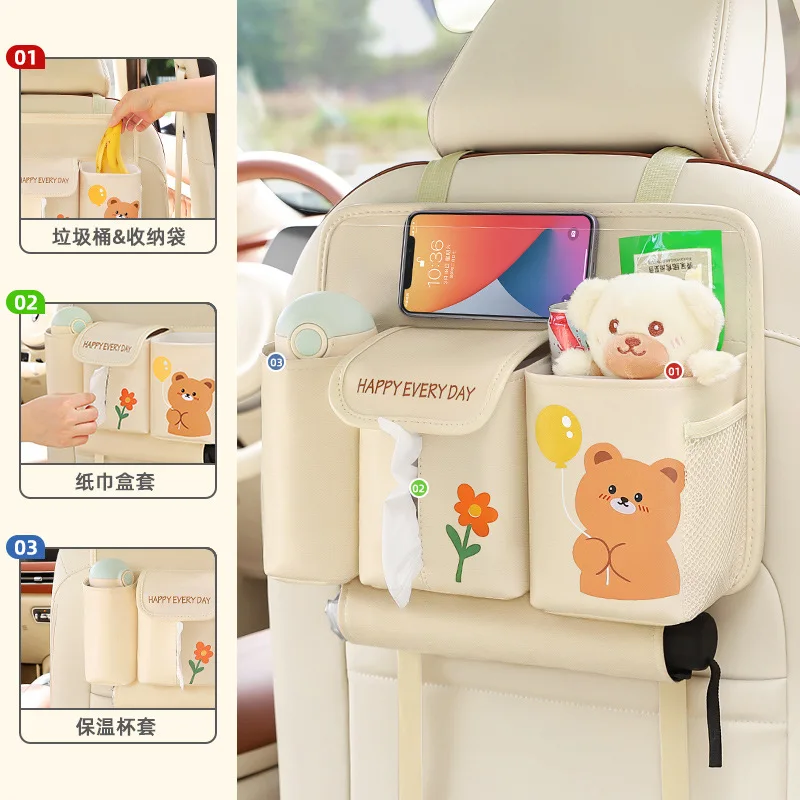 

Car Seat Back Storage Bag with Cute Cartoon Pattern Style Car Storage Hanging Bag Multifunctional Hanging Garbage Bin Supplies