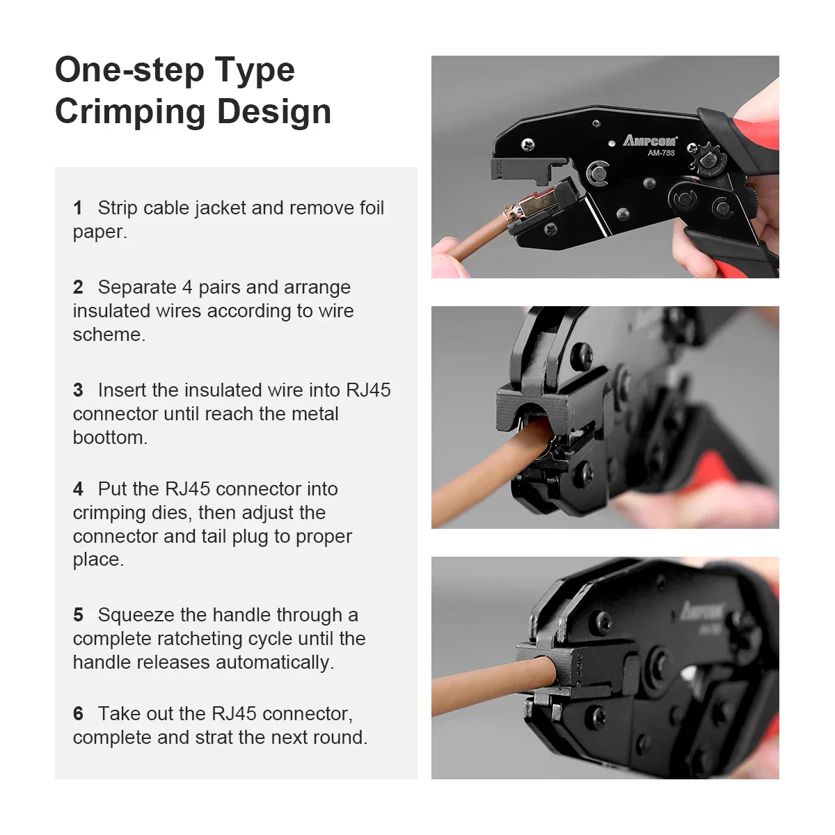 Netwerktoolkit, AMPCOM Professional RJ45-tool (Cat7 Crimper, 10PCS Cat7-connectoren, netwerkkabeltester, stripgereedschap)