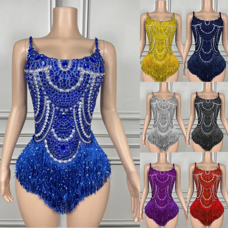 

Colorful Rhinestones Fringed Bodysuit Bar Nightclub Dj Ds Rave Outfit Women Singer Gogo Dance Costume Stage Pole Dance Wear