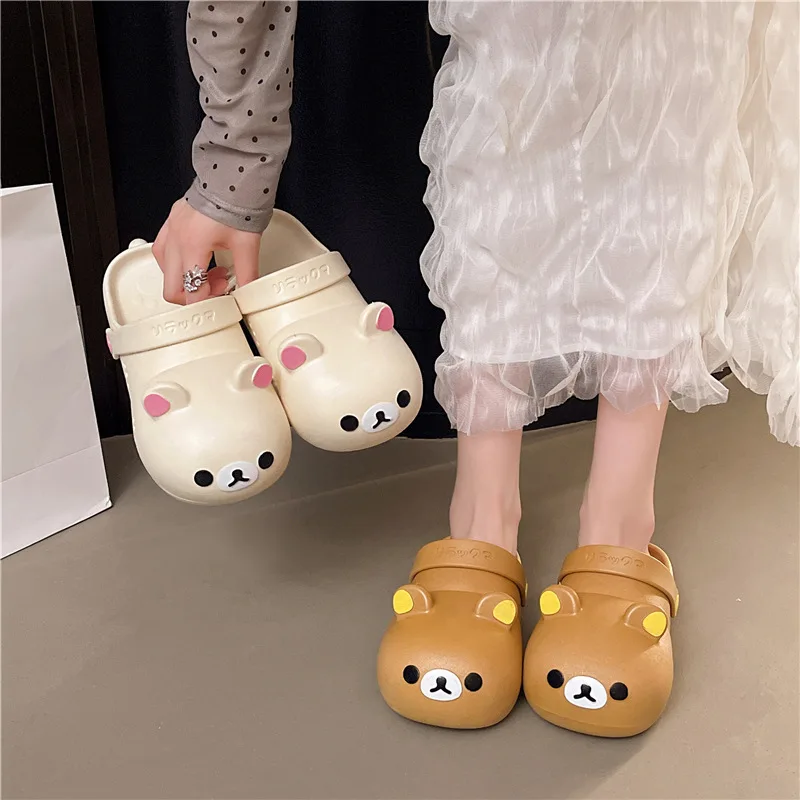 

Cartoon Rilakkuma Shoes Cute Brown White Bear Pvc Non-Slip Anti-Odor Wear Bag Head Sandals Cute Summer Beach Shoes Girl Gift