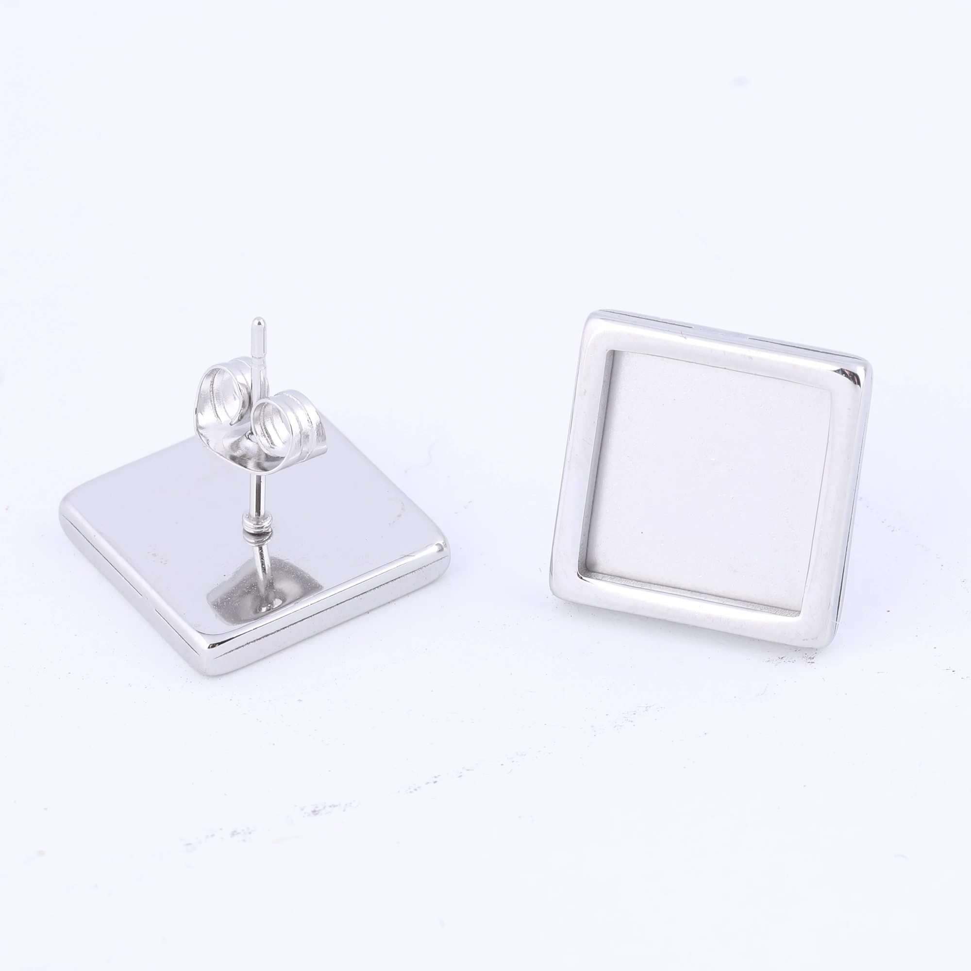10pcs 10mm Square Cabochon Earring Stud Base Blanks Stainless Steel Rose Gold Black Earrings Bezels For Jewelry Making Supplies