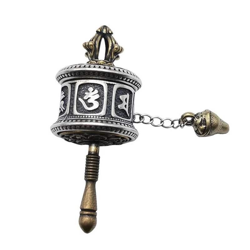 Real 925 Silver Tibetan Prayer Wheel Pendant Sterling Buddhist Prayer Turning Pendant Praying Pendant