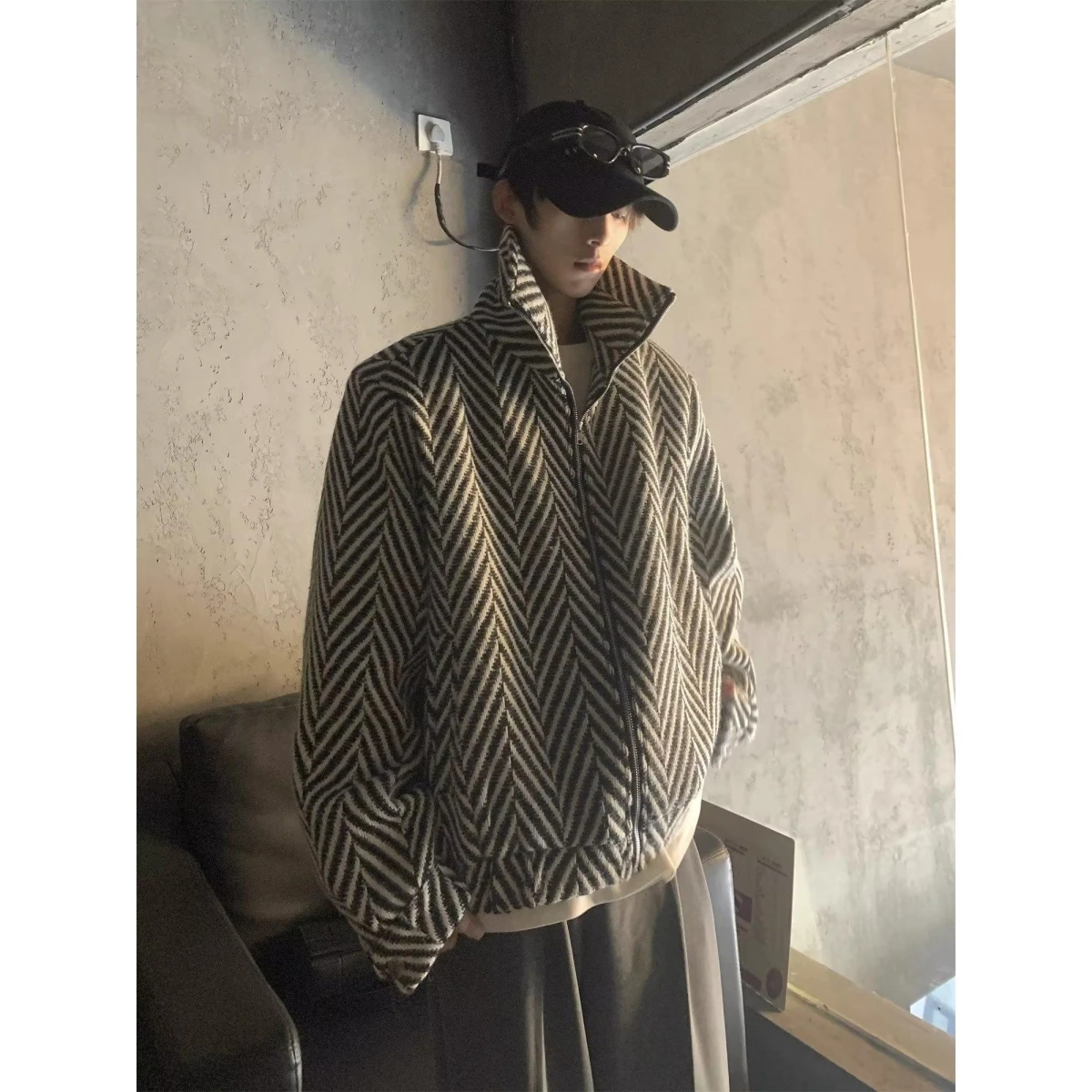 

Свободные мужские длинные све айт, осенне-зимняя модная винтажная куртка с рисунком зебры, элитная маленькая дизайнерская куртка для подростков