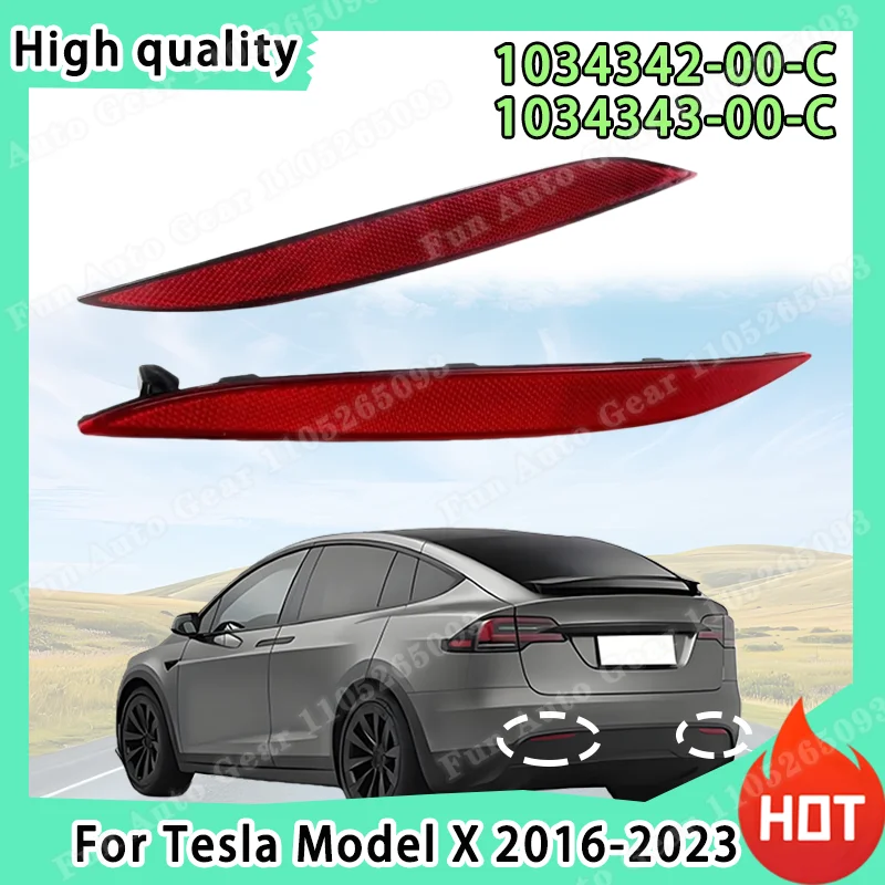 2PCS Left & Right Red Rear Bumper Reflector for Tesla Model X 2016-2023 Warning Strip 1034342-00-C 1034343-00-C
