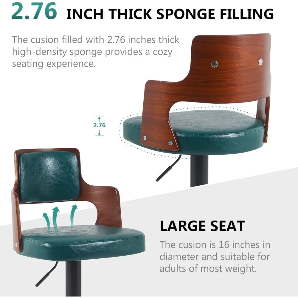 Adjustable Bar Stool 2-piece Set, Modern PU Leather Countertop Height Kitchen Stool Chair, with Wooden Back Rotating Bar Chair