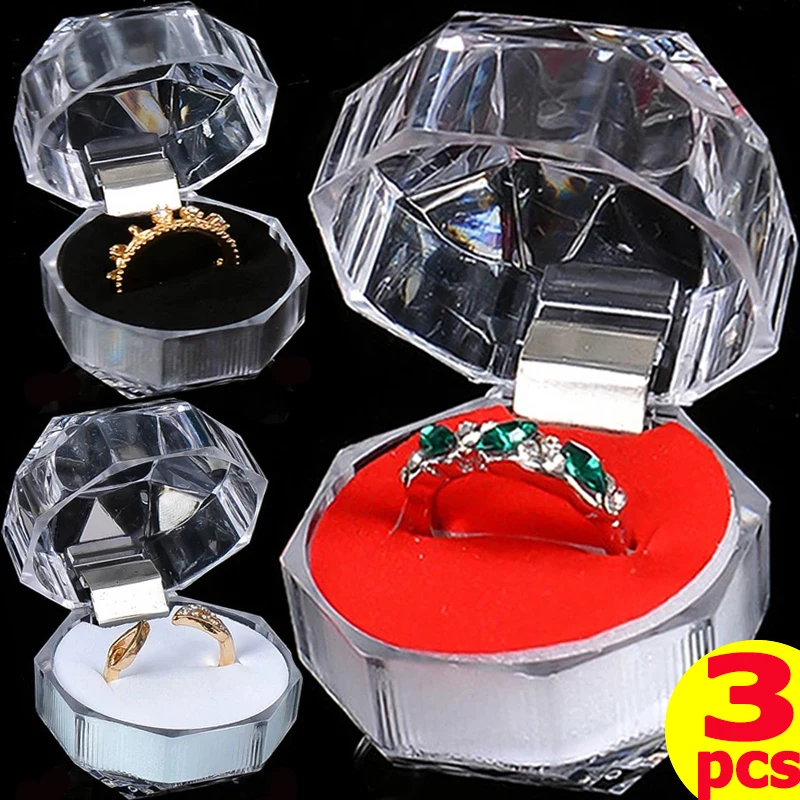 

3PC Transparent Ring Earring Box Wedding Packaging Storage Organizer Gift Package Carrying Case Mini Jewelry Engagement Ring Box