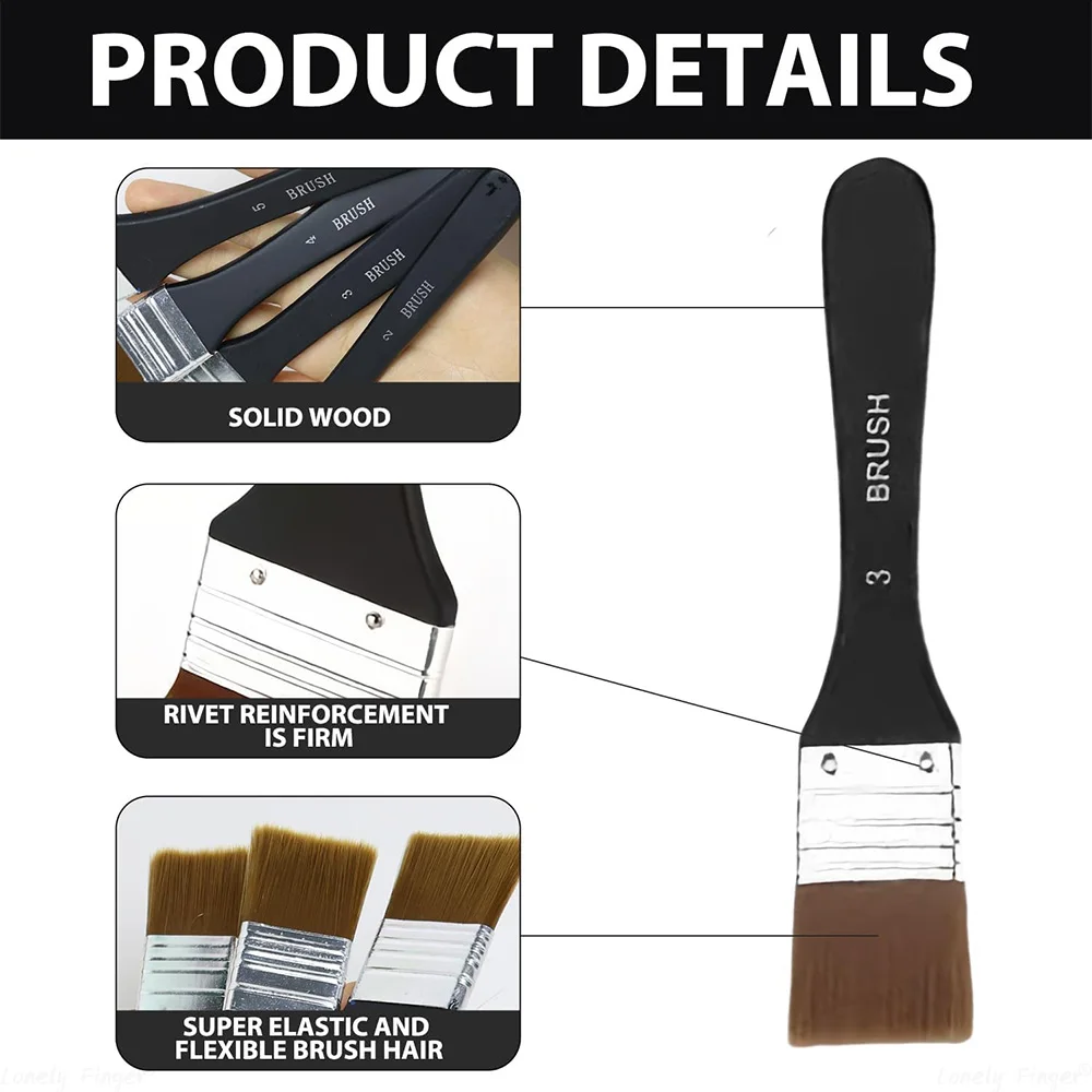 1/4 قطعة فرشاة طلاء، فرش طلاء مسطحة لامعة، فرش طلاء أساسية مع مقبض خشبي للأكريليك والزيت والألوان المائية #2