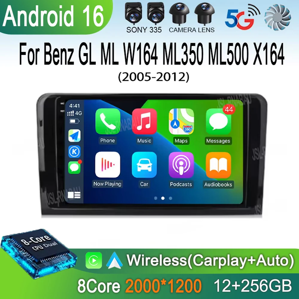 Android 16 For Benz GL ML W164 ML350 ML500 X164 2005-2012 2K QLED Android Car Radio Multimedia Video Player GPS Stereo CarPlay