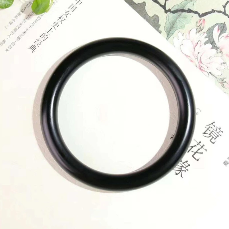 Old material pure black sheepskin jade bracelet with thin round strips for women