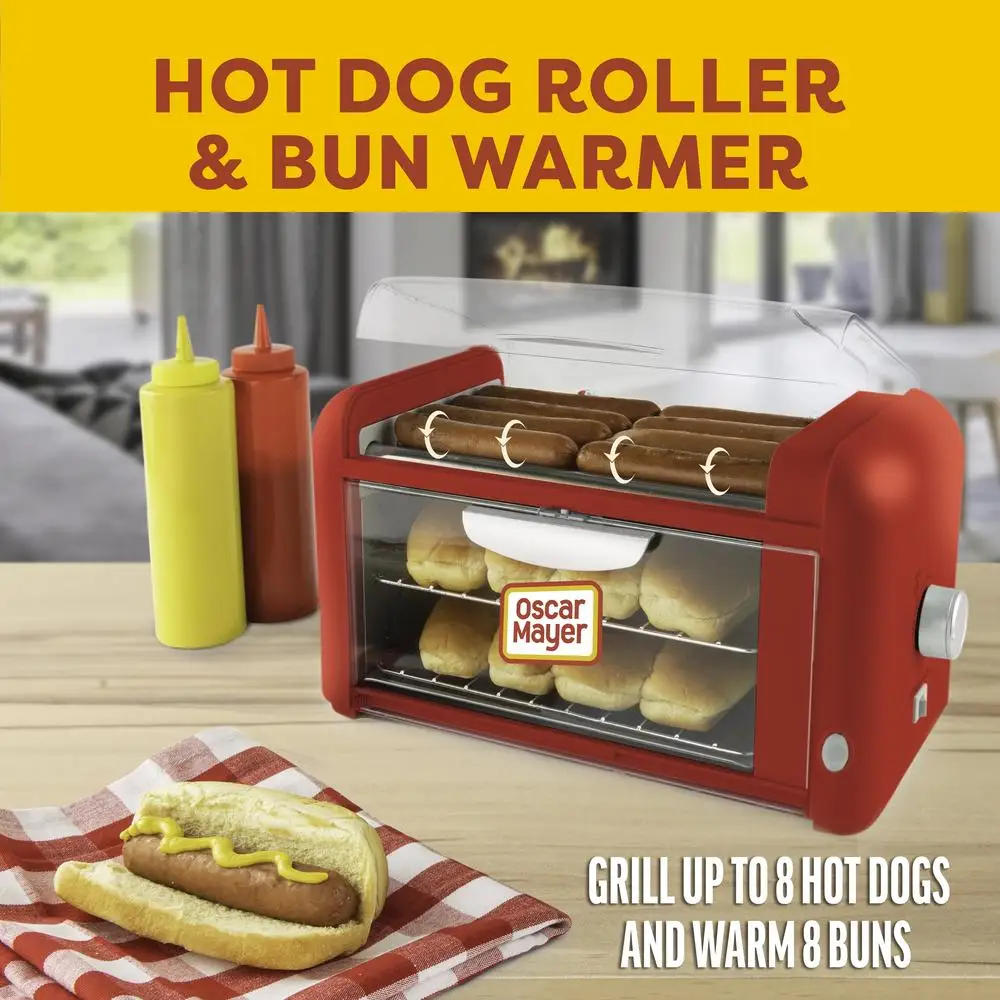 هوت دوج الأسطوانة كعكة دفئا آلة الشوايات 8 هوت الكلاب والكعك 2in1 محمصة الطعام بكرات من الفولاذ المقاوم للصدأ تصميم مدمج مثالي