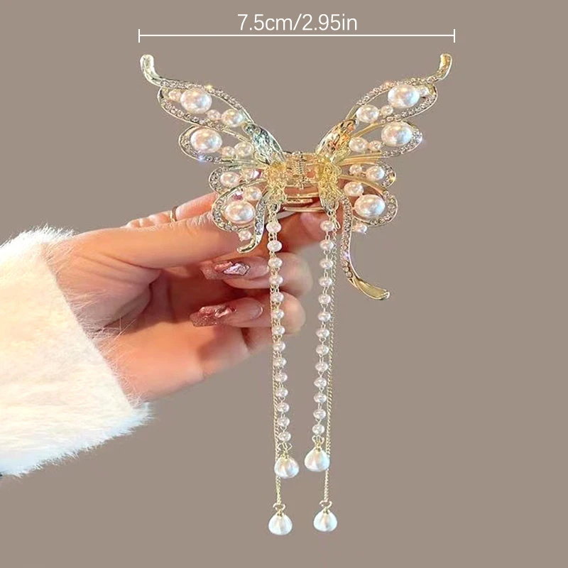 Rhinestone Butterfly Hair Claw Pearl Tassel Crab Clip Metal Bow Tie Hairpin Women Shark Claw Clip Girl Barrette Hair Accessories