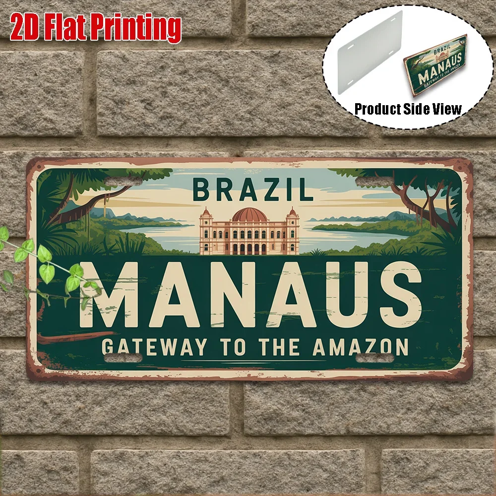 [2D Flat] 1pc, Vintage Aluminum Sign, Only for Decoration, Outdoor Wall Art , Welcome to Manaus Sign, Rainforest Gateway Deco
